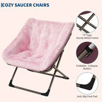 Fauteuils soucoupe confortables pour adultes, chaises pliantes pour salon, fauteuil paresseux en fausse fourrure douce avec cadre en métal, aucun assemblage requis pour chambre à coucher, dortoir