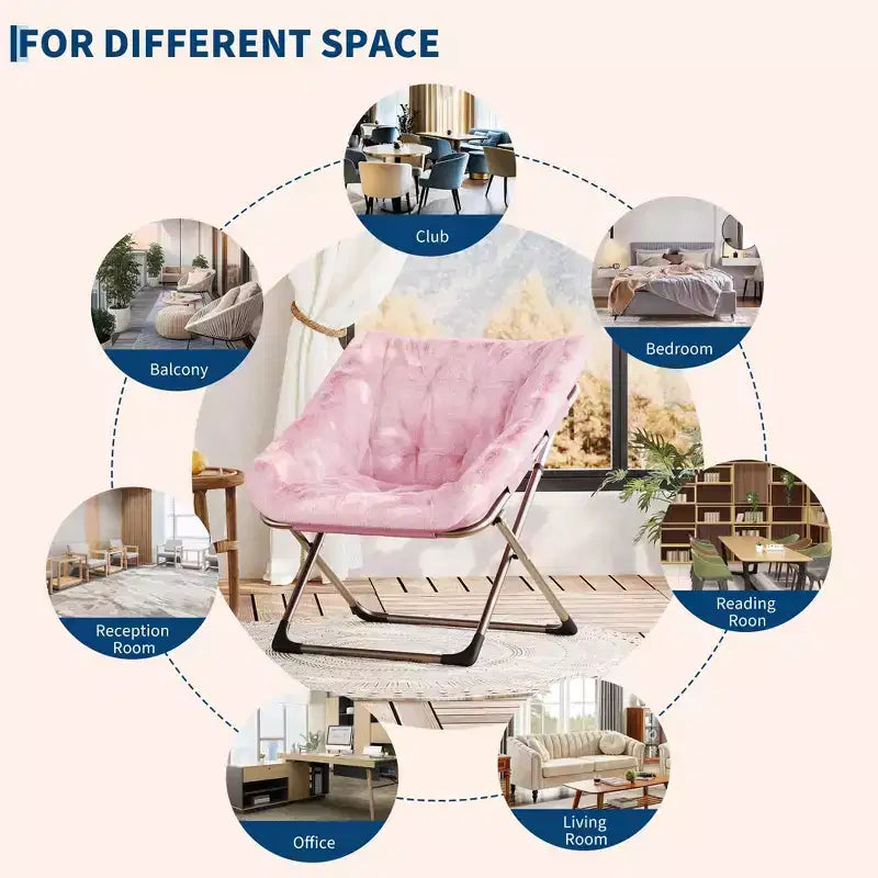 Fauteuils soucoupe confortables pour adultes, chaises pliantes pour salon, fauteuil paresseux en fausse fourrure douce avec cadre en métal, aucun assemblage requis pour chambre à coucher, dortoir