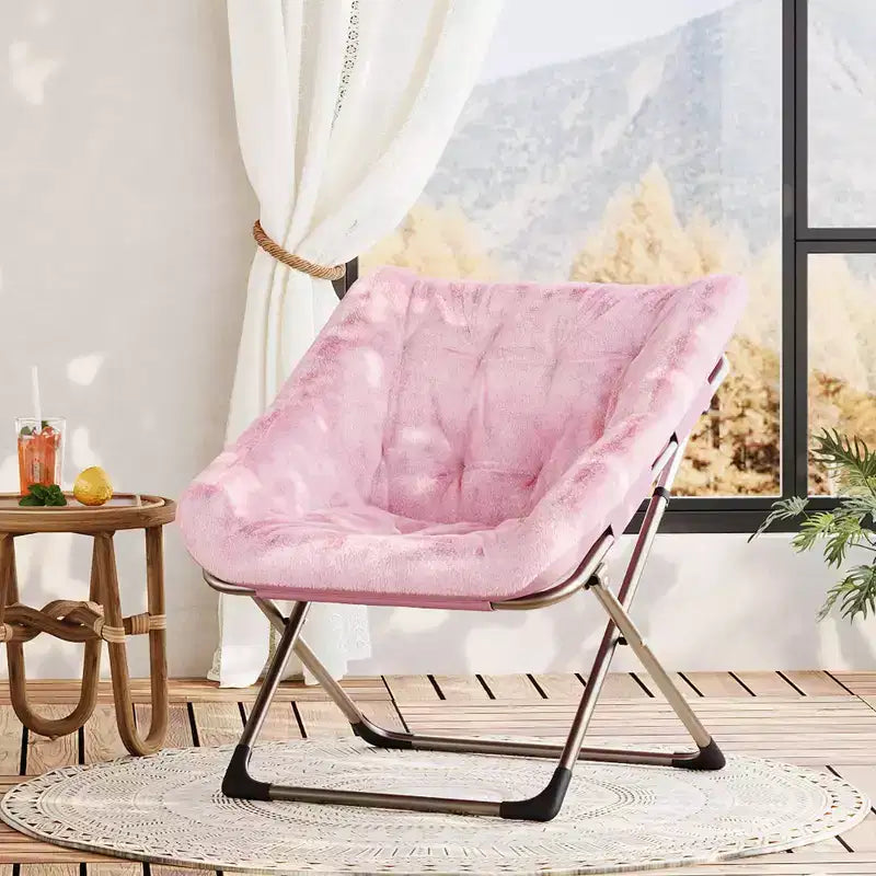 Fauteuils soucoupe confortables pour adultes, chaises pliantes pour salon, fauteuil paresseux en fausse fourrure douce avec cadre en métal, aucun assemblage requis pour chambre à coucher, dortoir