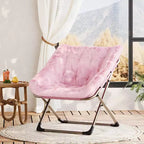 Fauteuils soucoupe confortables pour adultes, chaises pliantes pour salon, fauteuil paresseux en fausse fourrure douce avec cadre en métal, aucun assemblage requis pour chambre à coucher, dortoir
