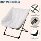 Fauteuils soucoupe confortables pour adultes, chaises pliantes pour salon, fauteuil paresseux en fausse fourrure douce avec cadre en métal, aucun assemblage requis pour chambre à coucher, dortoir