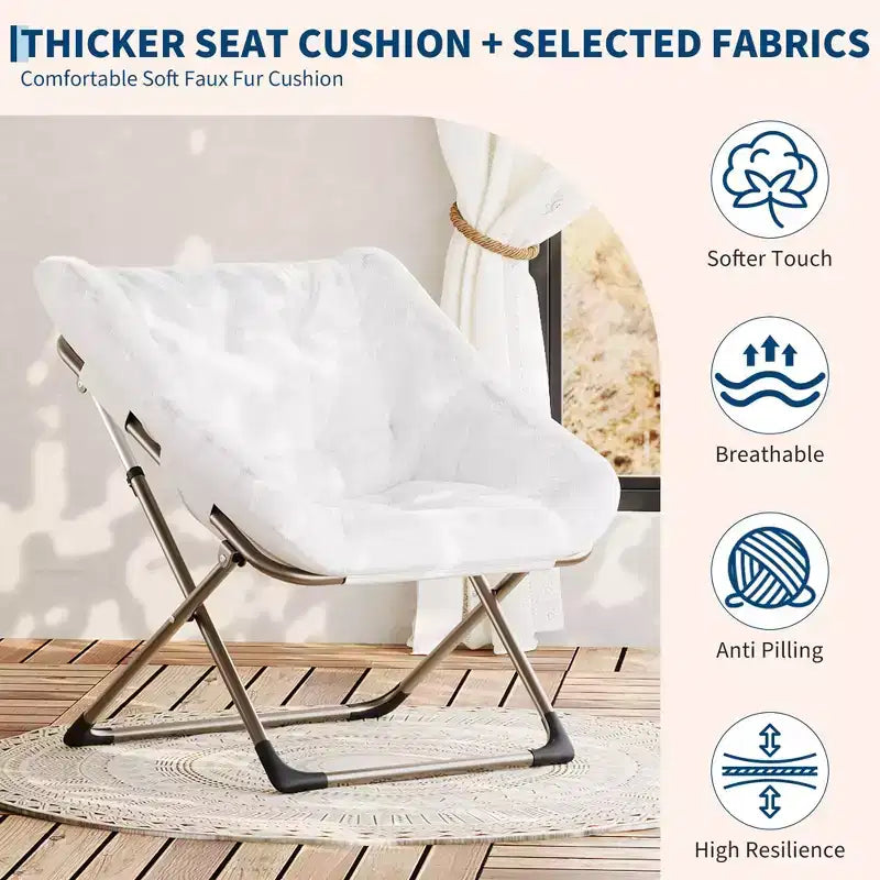 Fauteuils soucoupe confortables pour adultes, chaises pliantes pour salon, fauteuil paresseux en fausse fourrure douce avec cadre en métal, aucun assemblage requis pour chambre à coucher, dortoir