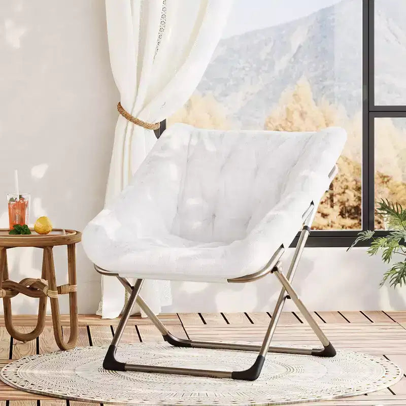 Fauteuils soucoupe confortables pour adultes, chaises pliantes pour salon, fauteuil paresseux en fausse fourrure douce avec cadre en métal, aucun assemblage requis pour chambre à coucher, dortoir