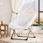 Fauteuils soucoupe confortables pour adultes, chaises pliantes pour salon, fauteuil paresseux en fausse fourrure douce avec cadre en métal, aucun assemblage requis pour chambre à coucher, dortoir