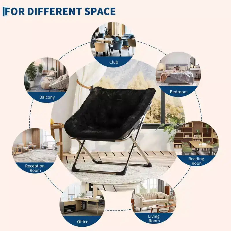 Fauteuils soucoupe confortables pour adultes, chaises pliantes pour salon, fauteuil paresseux en fausse fourrure douce avec cadre en métal, aucun assemblage requis pour chambre à coucher, dortoir