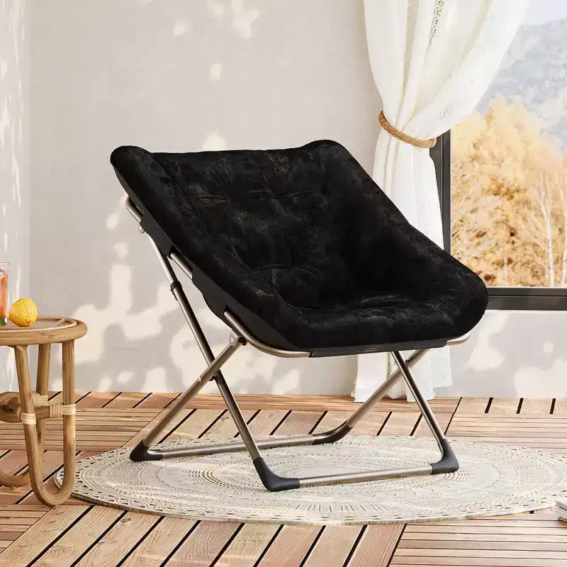 Fauteuils soucoupe confortables pour adultes, chaises pliantes pour salon, fauteuil paresseux en fausse fourrure douce avec cadre en métal, aucun assemblage requis pour chambre à coucher, dortoir