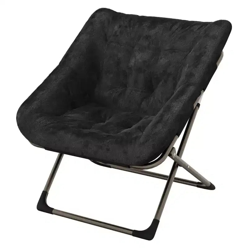 Comfy Saucer Chairs for Adults, Foldable Living Room Chairs, Soft Faux Fur Lazy Chair with Metal Frame, No Assembly for Bedroom, Dorm