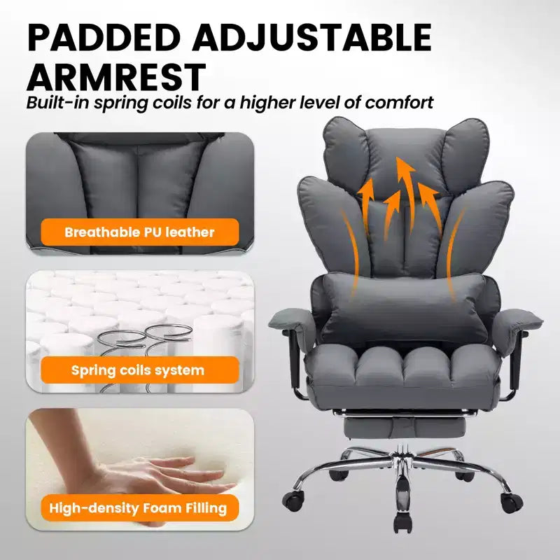 Fauteuil de bureau ergonomique avec repose-pieds réglable et haut dossier, design confortable en cuir, parfait pour la maison ou le bureau