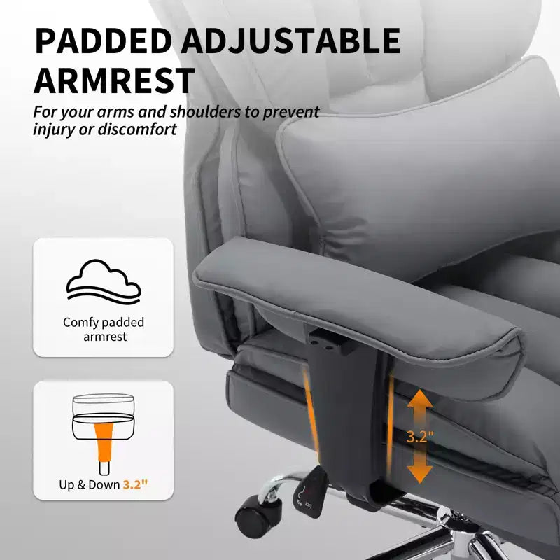 Fauteuil de bureau ergonomique avec repose-pieds réglable et haut dossier, design confortable en cuir, parfait pour la maison ou le bureau