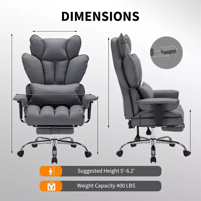 Fauteuil de bureau ergonomique avec repose-pieds réglable et haut dossier, design confortable en cuir, parfait pour la maison ou le bureau