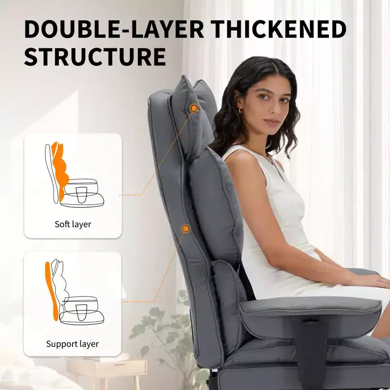 Fauteuil de bureau ergonomique avec repose-pieds réglable et haut dossier, design confortable en cuir, parfait pour la maison ou le bureau