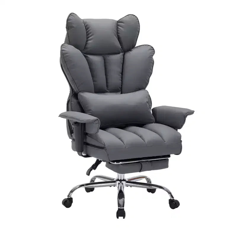 Fauteuil de bureau ergonomique avec repose-pieds réglable et haut dossier, design confortable en cuir, parfait pour la maison ou le bureau