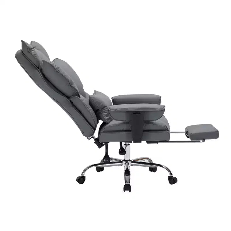 Fauteuil de bureau ergonomique avec repose-pieds réglable et haut dossier, design confortable en cuir, parfait pour la maison ou le bureau