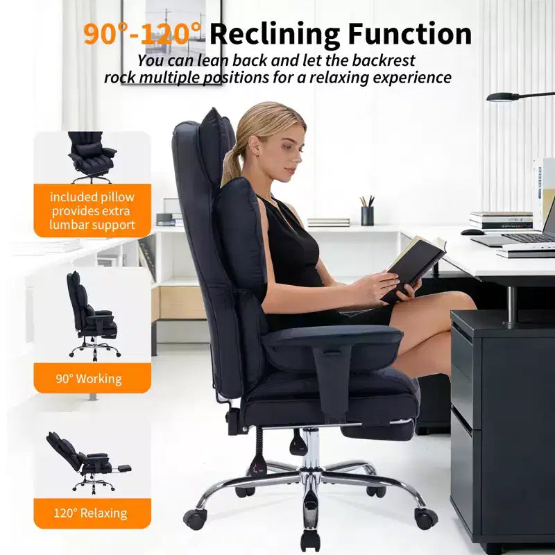Fauteuil de bureau ergonomique avec repose-pieds réglable et haut dossier, design confortable en cuir, parfait pour la maison ou le bureau