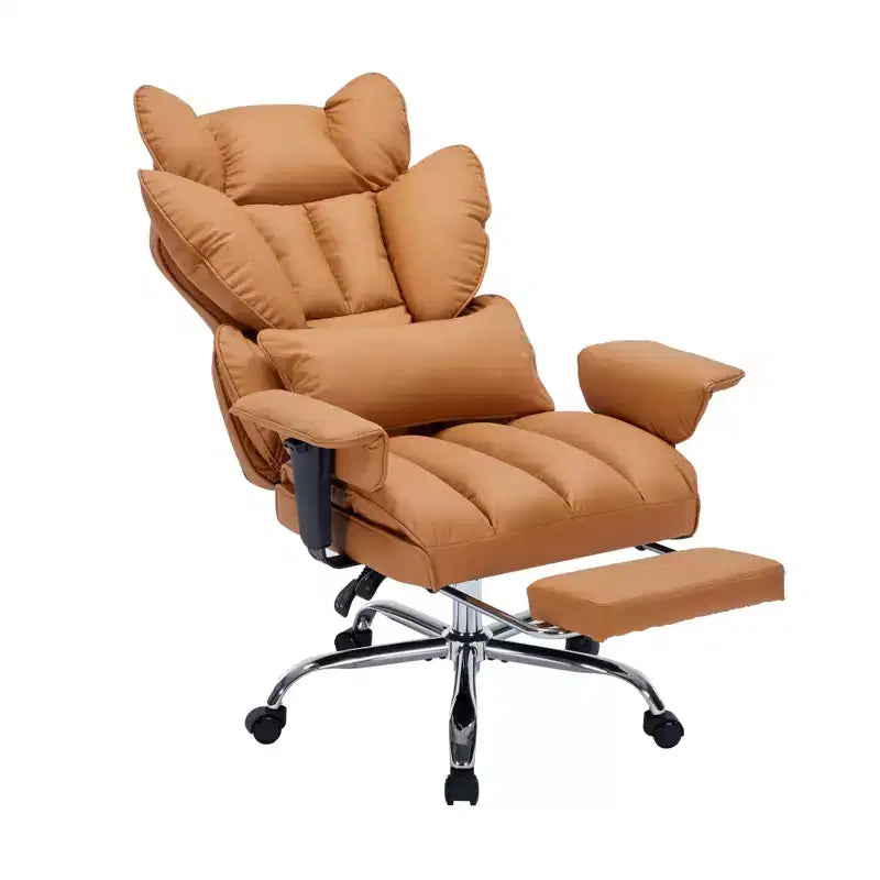 Fauteuil de bureau ergonomique avec repose-pieds réglable et haut dossier, design confortable en cuir, parfait pour la maison ou le bureau
