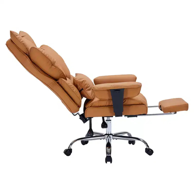 Fauteuil de bureau ergonomique avec repose-pieds réglable et haut dossier, design confortable en cuir, parfait pour la maison ou le bureau