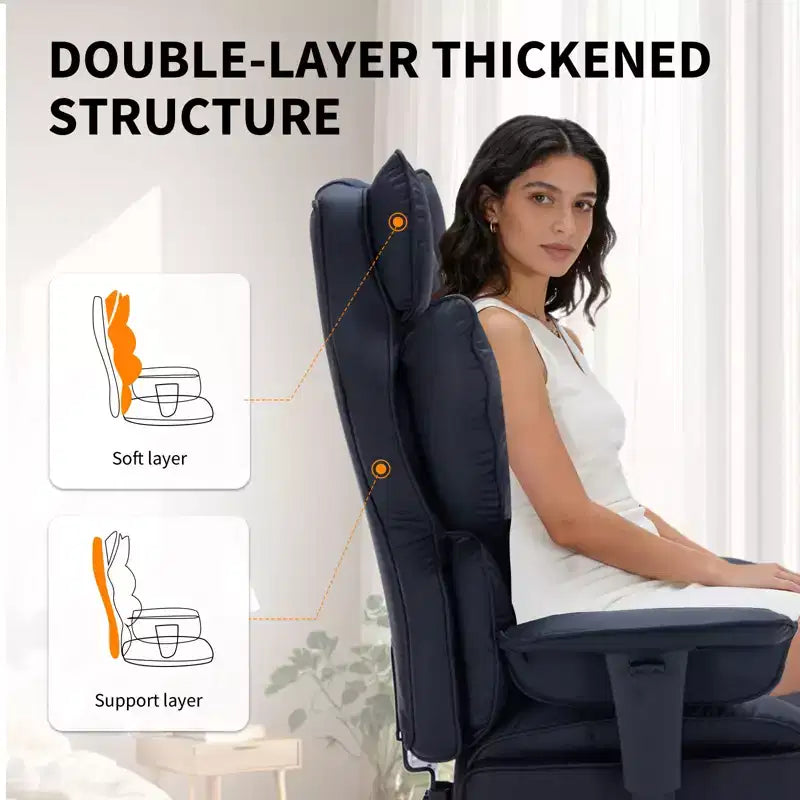 Fauteuil de bureau ergonomique avec repose-pieds réglable et haut dossier, design confortable en cuir, parfait pour la maison ou le bureau