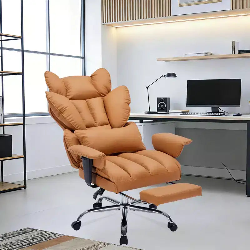Fauteuil de bureau ergonomique avec repose-pieds réglable et haut dossier, design confortable en cuir, parfait pour la maison ou le bureau