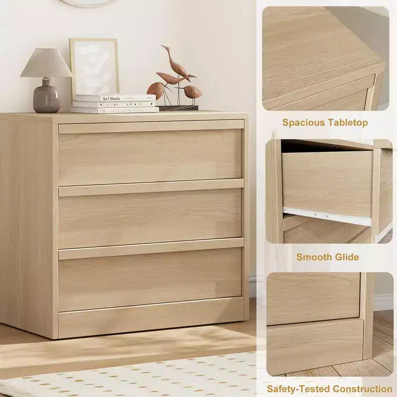 Commode à 3 tiroirs pour chambre à coucher, commode en bois de 29,5 po de large, petite table de chevet moderne pour chambre à coucher, salon, marron