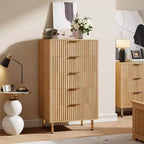 Commode à 5 tiroirs pour chambre à coucher, commode haute et moderne avec tiroirs profonds et plateau large, organisateur en bois cannelé pour salon