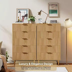 Commode à 5 tiroirs pour chambre à coucher, commode haute et moderne avec tiroirs profonds et plateau large, organisateur en bois cannelé pour salon