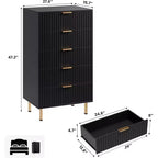 Commode à 5 tiroirs pour chambre à coucher, commode haute et moderne avec tiroirs profonds et plateau large, organisateur en bois cannelé pour salon