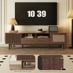 Meuble TV GDFStudio Gael en bois avec armoire à porte abattante en rotin et porte à motifs linéaires