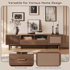 Meuble TV GDFStudio Gael en bois avec armoire à porte abattante en rotin et porte à motifs linéaires