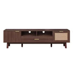 Meuble TV GDFStudio Gael en bois avec armoire à porte abattante en rotin et porte à motifs linéaires