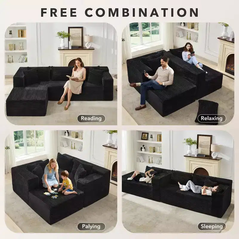 Canapé d'angle modulaire 106 places, Canapé-lit en forme de L surdimensionné et confortable avec assise profonde, Aucun assemblage requis pour le salon