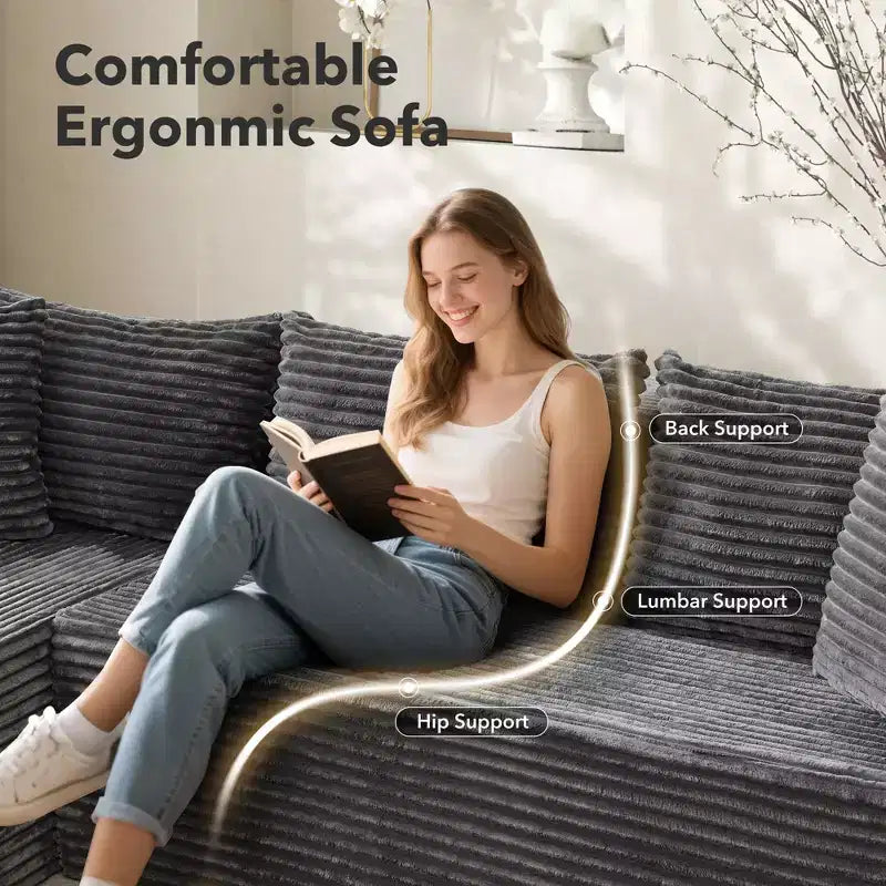 Canapé d'angle modulaire 106 places, Canapé-lit en forme de L surdimensionné et confortable avec assise profonde, Aucun assemblage requis pour le salon