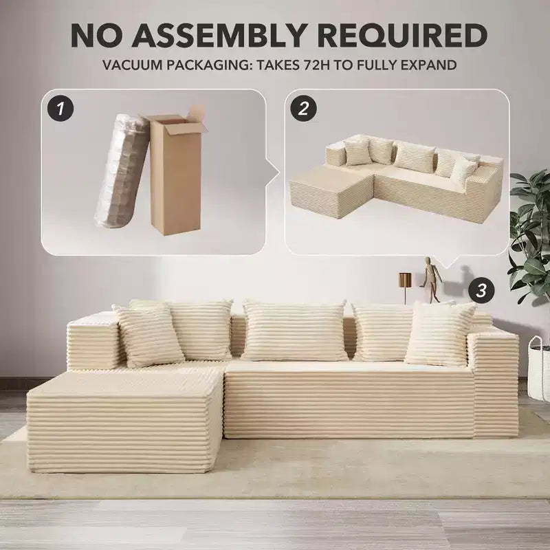 Canapé d'angle modulaire 106 places, Canapé-lit en forme de L surdimensionné et confortable avec assise profonde, Aucun assemblage requis pour le salon