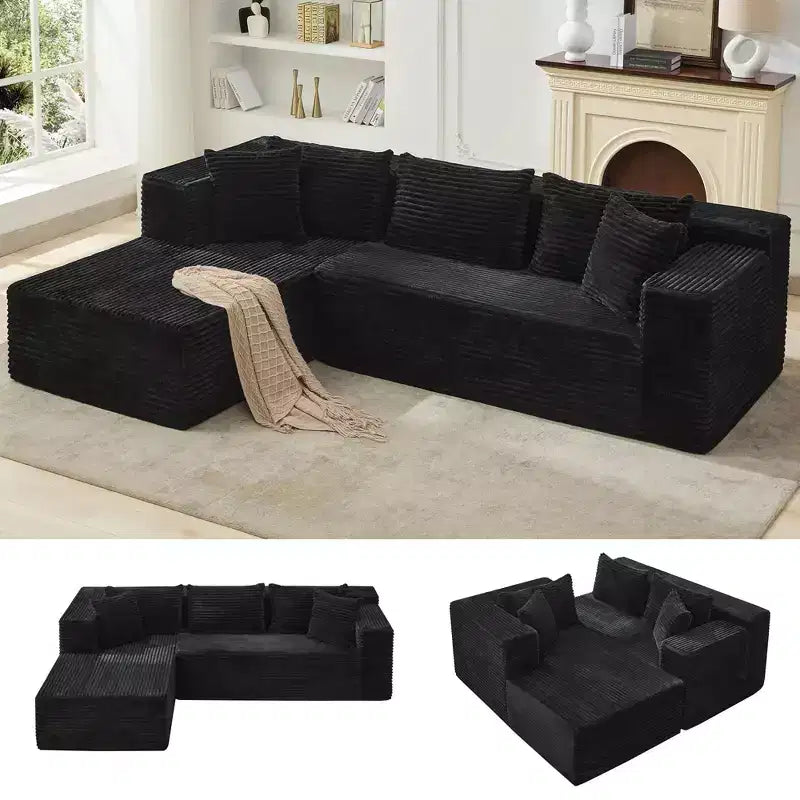 Canapé d'angle modulaire 106 places, Canapé-lit en forme de L surdimensionné et confortable avec assise profonde, Aucun assemblage requis pour le salon