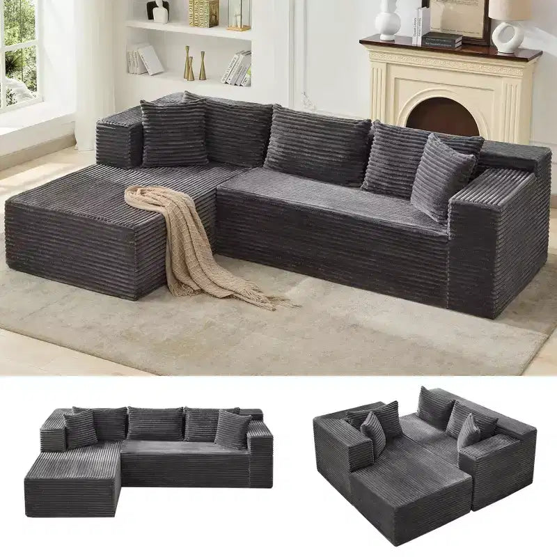 Canapé d'angle modulaire 106 places, Canapé-lit en forme de L surdimensionné et confortable avec assise profonde, Aucun assemblage requis pour le salon