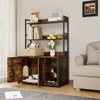 Meuble de litière caché pour chat avec 2 portes et étagères, meuble de toilette pour chat de 132 cm avec griffoir, maison pour animaux en bois pour salon