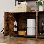 Meuble de litière caché pour chat avec 2 portes et étagères, meuble de toilette pour chat de 132 cm avec griffoir, maison pour animaux en bois pour salon
