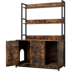 Meuble de litière caché pour chat avec 2 portes et étagères, meuble de toilette pour chat de 132 cm avec griffoir, maison pour animaux en bois pour salon