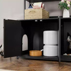 Meuble de litière caché pour chat avec 2 portes et étagères, meuble de toilette pour chat de 132 cm avec griffoir, maison pour animaux en bois pour salon