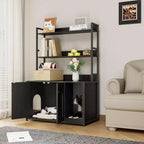 Meuble de litière caché pour chat avec 2 portes et étagères, meuble de toilette pour chat de 132 cm avec griffoir, maison pour animaux en bois pour salon