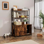 Meuble de litière caché pour chat avec 2 portes et étagères, meuble de toilette pour chat de 132 cm avec griffoir, maison pour animaux en bois pour salon