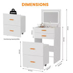 COZONY Petite coiffeuse avec miroir LED, chaise de rangement roulante, coiffeuse compacte 3-en-1 pour chambre à coucher