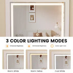 COZONY Petite coiffeuse avec miroir LED, chaise de rangement roulante, coiffeuse compacte 3-en-1 pour chambre à coucher