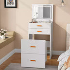 COZONY Petite coiffeuse avec miroir LED, chaise de rangement roulante, coiffeuse compacte 3-en-1 pour chambre à coucher