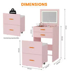 COZONY Petite coiffeuse avec miroir LED, chaise de rangement roulante, coiffeuse compacte 3-en-1 pour chambre à coucher