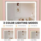 COZONY Petite coiffeuse avec miroir LED, chaise de rangement roulante, coiffeuse compacte 3-en-1 pour chambre à coucher