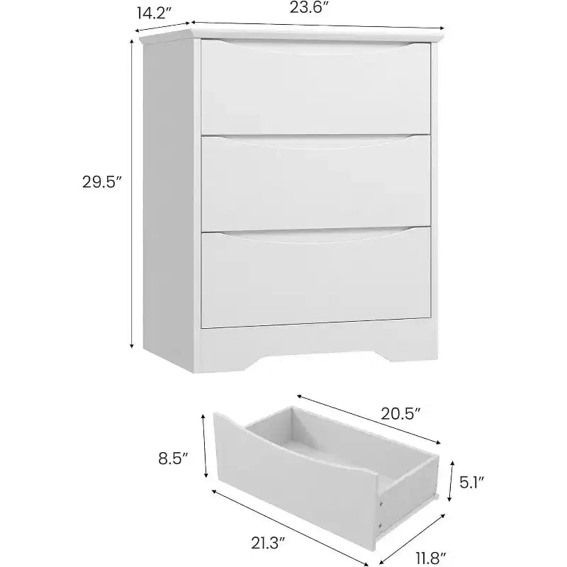CuisinSmart Commode en bois avec 3 tiroirs, grande armoire moderne avec rangement profond, longue commode de rangement pour chambre à coucher, salon, blanc