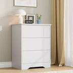 CuisinSmart Commode en bois avec 3 tiroirs, grande armoire moderne avec rangement profond, longue commode de rangement pour chambre à coucher, salon, blanc