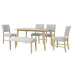 Ensemble de salle à manger rustique 6 pièces avec table en bois, 4 chaises et banc pour 6 personnes