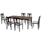 Ensemble table de salle à manger extensible 7 pièces avec 6 chaises rembourrées, rallonge amovible, table de 152 à 198 cm