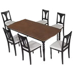 Ensemble table de salle à manger extensible 7 pièces avec 6 chaises rembourrées, rallonge amovible, table de 152 à 198 cm
